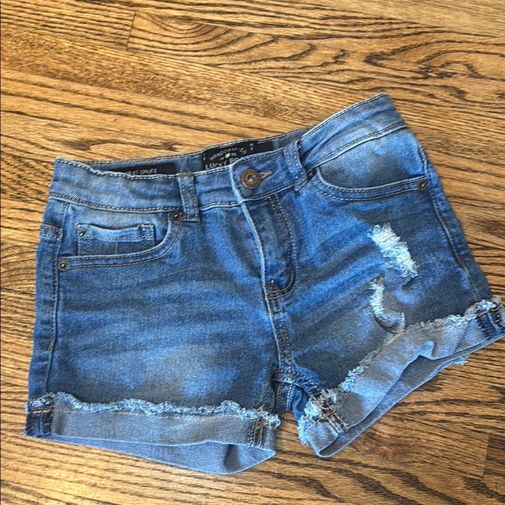 Girls Lucky Brand Distressed Cuffed Blue Jean Shorts